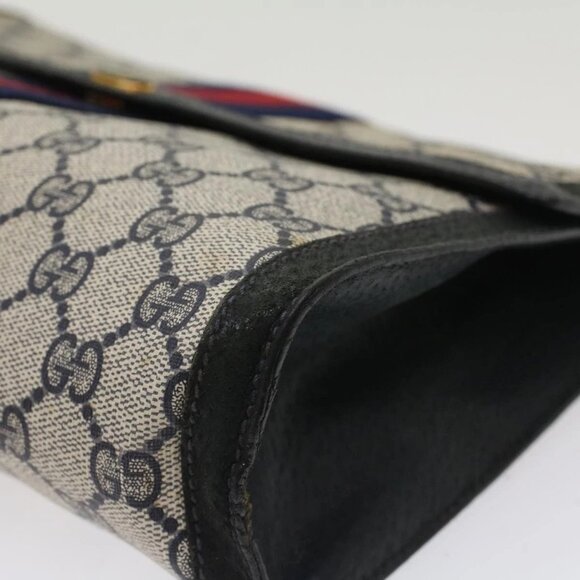 GUCCI GG Canvas Sherry Line Clutch Bag PVC Leather Red Navy gray Auth th3865 - Picture 6 of 15